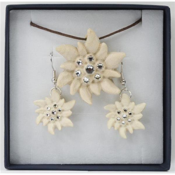 Set of jewels EDELWEISS with necklace and earrings - natural with cristal