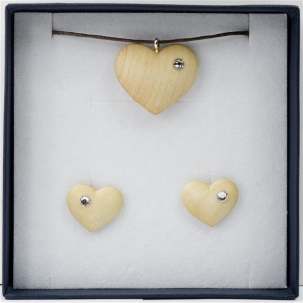 Set of jewels HEART necklace + earrings - natural with cristal