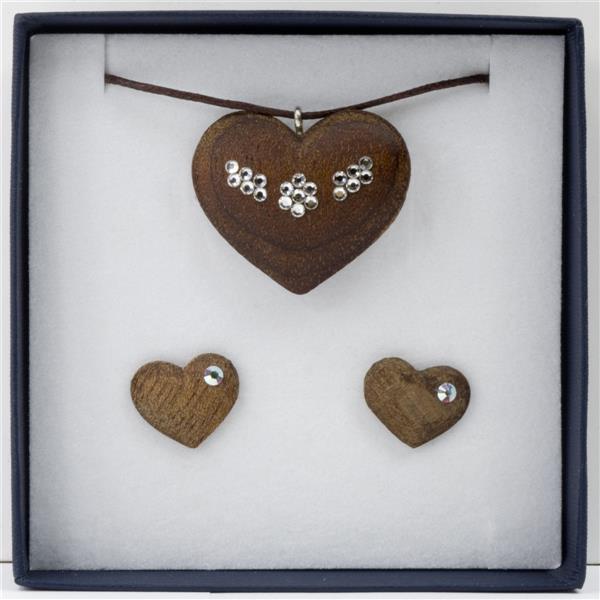 Set of jewels HEART necklace + earrings - natural with cristal