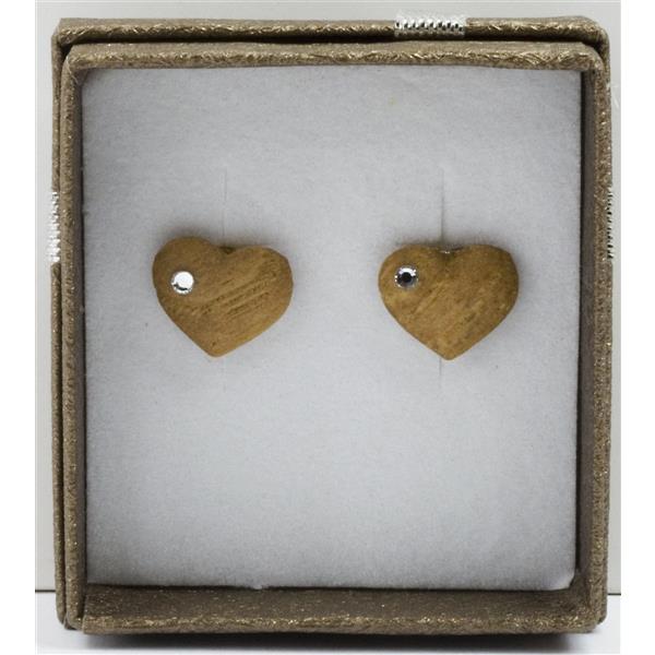 heart earrings - natural with cristal