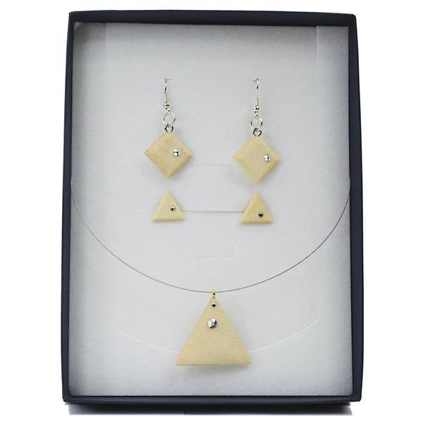 Set of jewels TRIANGLE with necklace and earrings - natural with cristal