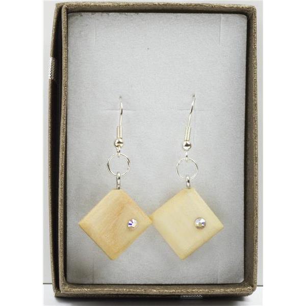 Square earrings - natural with cristal