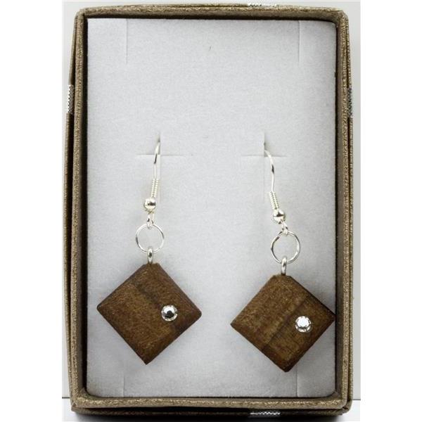 Square earrings - natural with cristal