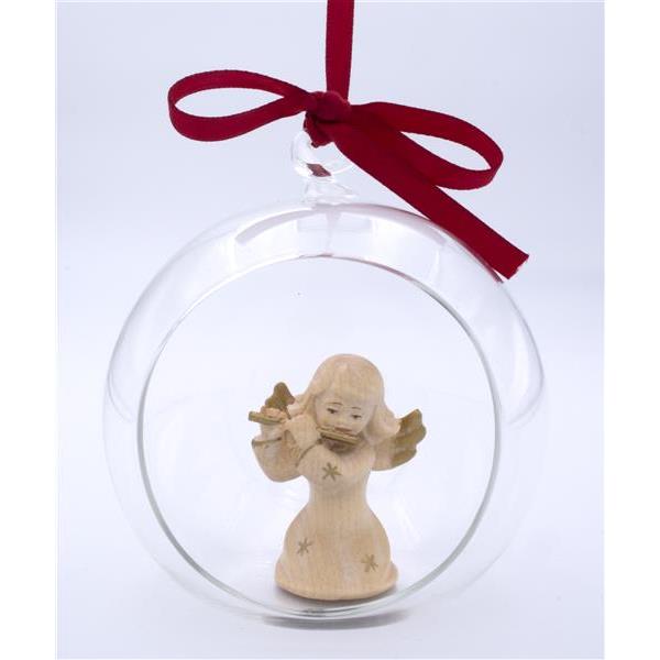Angel with flute in glass ball  - gold board