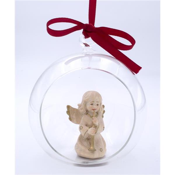 Angel with trombone in glass ball  - gold board