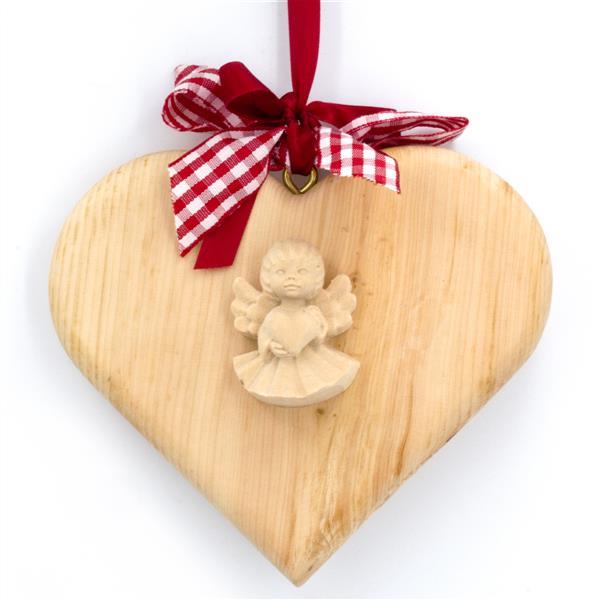 Pine wood heart with angel - natural