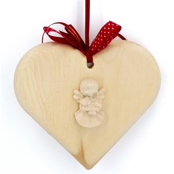 pine wood heart with angel taddybear - natural