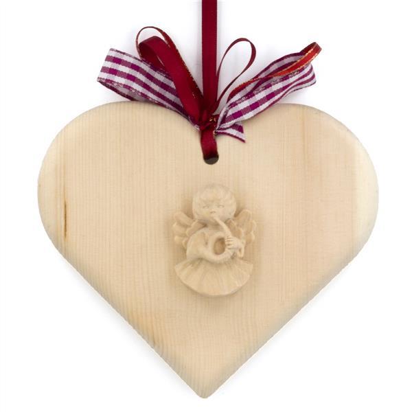 pine wood heart with angel instrument - natural