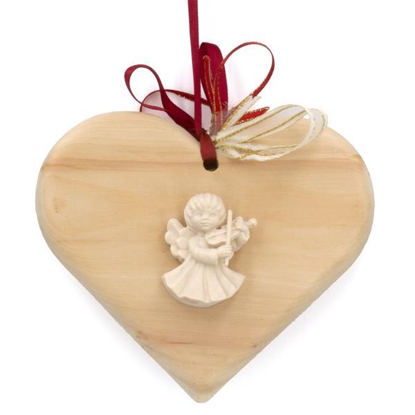 pine wood heart with angel violin - natural
